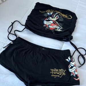 Ed hardy tube top and short set